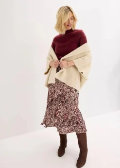 bonprix Bekleidung·Sportbekleidung|Röcke^Satin-Rock mit Struktur beige/weinrot/dunkelbraun leo bedruckt