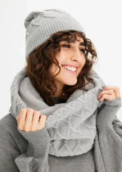 bonprix Schuhe & Accessoires In Spezialgrößen·Tücher & Ponchos|Schals & Tücher^Schal und Mütze (2-tlg.Set) stahlgrau