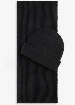 bonprix Schuhe & Accessoires In Spezialgrößen·Tücher & Ponchos|Schals & Tücher^Schal und Mütze (2-tlg.Set) schwarz