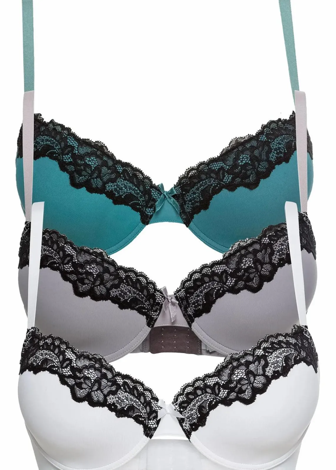 bonprix Große Cups D-H|Nachhaltigere Materialien^Schalen BH (3er Pack) weiß/schwarz + schwarz/mauve + schwarz/mattkobalttürkis