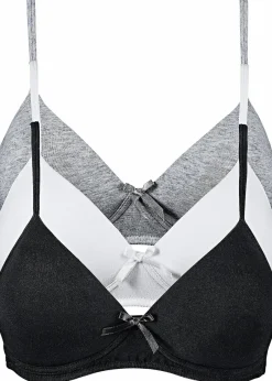bonprix Nachhaltigere Materialien|Bhs^Schalen BH ohne Bügel mit Bio-Baumwolle (3er Pack) schwarz + weiss + graumelange