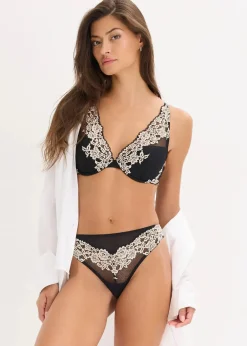 bonprix Große Cups D-H|Bhs^Schalen-BH aus zweifarbiger Spitze schwarz/wollweiß