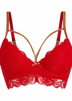 bonprix Große Cups D-H|Nachhaltigere Materialien^Schalen-BH mit abnehmbaren glitzernden Trägern rot/gold glitzer
