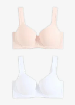 bonprix Große Cups D-H|Nachhaltigere Materialien^Schalen-BH mit Bügel mit Bio-Baumwolle (2er Pack) seidenrosa+weiß
