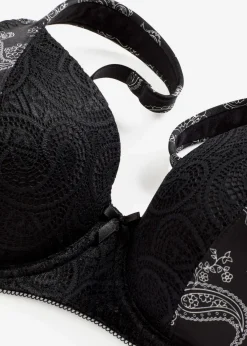 bonprix Wäsche·Dessous|Wäsche·Große Cups D-H^Schalen-BH mit gepolsterten Trägern schwarz paisley