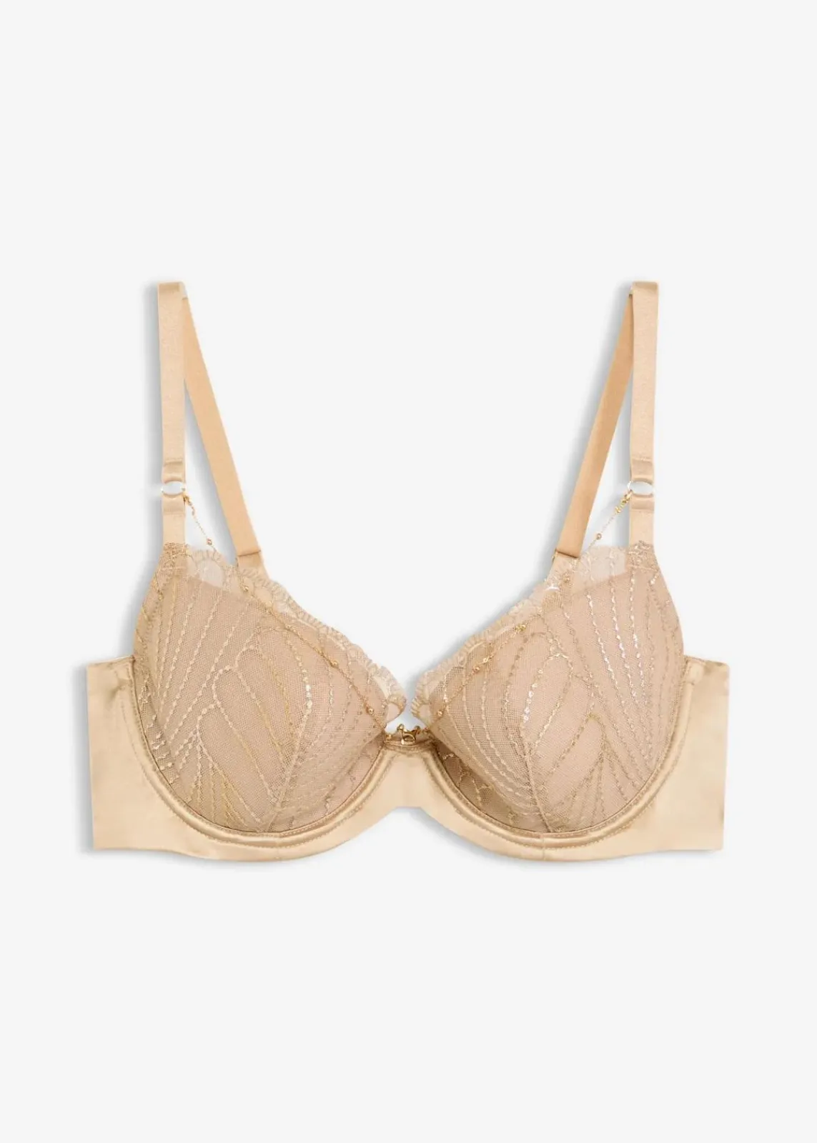 bonprix Große Cups D-H|Bhs^Schalen-BH mit zarter Stickerei und abnehmbaren Ketten-Accessoire saharabeige
