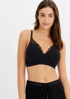 bonprix Wäsche·Baumwollunterwäsche|Wäsche·Große Cups D-H^Schalen-BH ohne Bügel mit Bio-Baumwolle (2er Pack) schwarz + kieselbeige