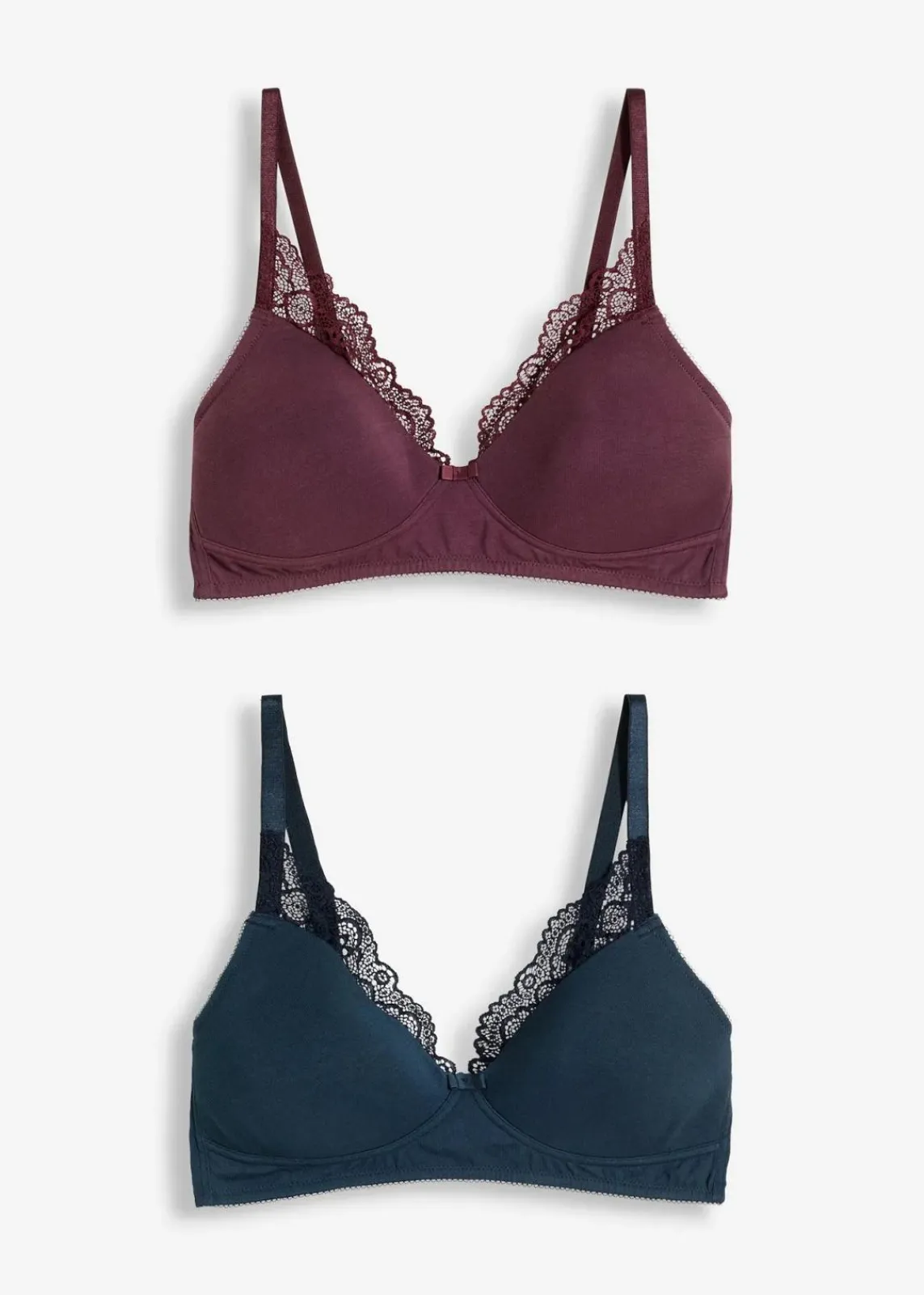 bonprix Große Cups D-H|Nachhaltigere Materialien^Schalen-BH ohne Bügel mit Bio-Baumwolle (2er Pack) intensivblau + weinrot
