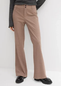 bonprix Nachhaltigere Materialien|Hosen^Schlaghose mit hohem Bund taupe/graubraun/dunkelbraun kariert