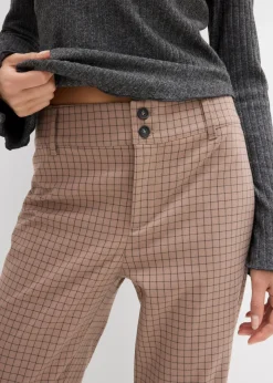 bonprix Nachhaltigere Materialien|Hosen^Schlaghose mit hohem Bund taupe/graubraun/dunkelbraun kariert