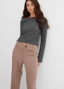 bonprix Nachhaltigere Materialien|Hosen^Schlaghose mit hohem Bund taupe/graubraun/dunkelbraun kariert
