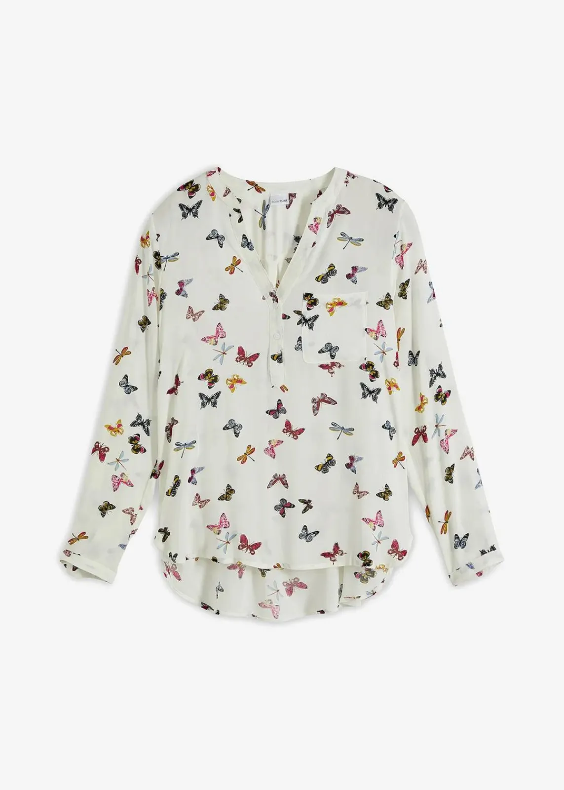 bonprix Bekleidung·Jacken & Mäntel|Blusen & Tuniken^Schlupfbluse aus fließender Viskose wollweiß schmetterlinge