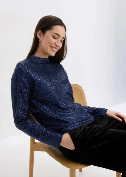 bonprix Blusen & Tuniken|Bekleidung·Jacken & Mäntel^Schlupfbluse mit Pailletten dunkelblau