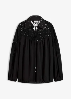 bonprix Festliche Mode|Blusen & Tuniken^Schlupfbluse mit Spitze schwarz