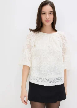 bonprix Blusen & Tuniken|Bekleidung·Jacken & Mäntel^Schlupfbluse mit strukturiertem Blumen-Muster​ creme