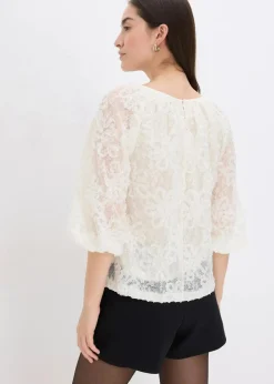 bonprix Blusen & Tuniken|Bekleidung·Jacken & Mäntel^Schlupfbluse mit strukturiertem Blumen-Muster creme