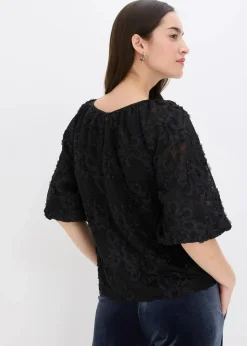 bonprix Bekleidung·Jacken & Mäntel|Blusen & Tuniken^Schlupfbluse mit strukturiertem Blumen-Muster​ schwarz