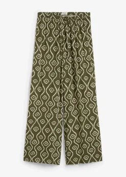 bonprix Bekleidung·Kleider|Hosen^Schlupfhose aus fließender Viskose dunkeloliv bedruckt