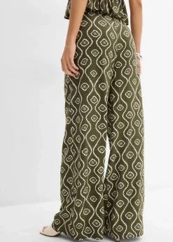 bonprix Bekleidung·Kleider|Hosen^Schlupfhose aus fließender Viskose dunkeloliv bedruckt