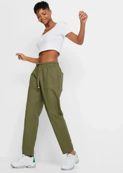 bonprix Hosen^Schlupfhose aus luftigem Leinen-Mix oliv