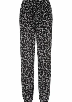 bonprix Hosen|Bekleidung·Kleider^Schlupfhose aus reiner Viskose schwarz/wollweiß floral