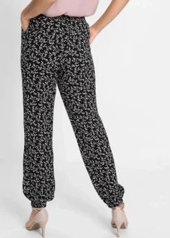 bonprix Hosen|Bekleidung·Kleider^Schlupfhose aus reiner Viskose schwarz/wollweiß floral