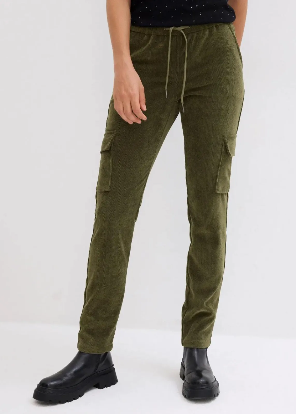 bonprix Bekleidung·Kleider|Hosen^Schlupfhose aus Samt-Cord dunkeloliv