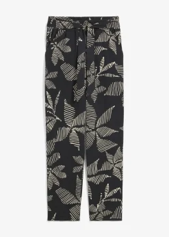 bonprix Bekleidung·Kleider|Hosen^Schlupfhose mit Bindeband schwarz/kieselbeige geblümt