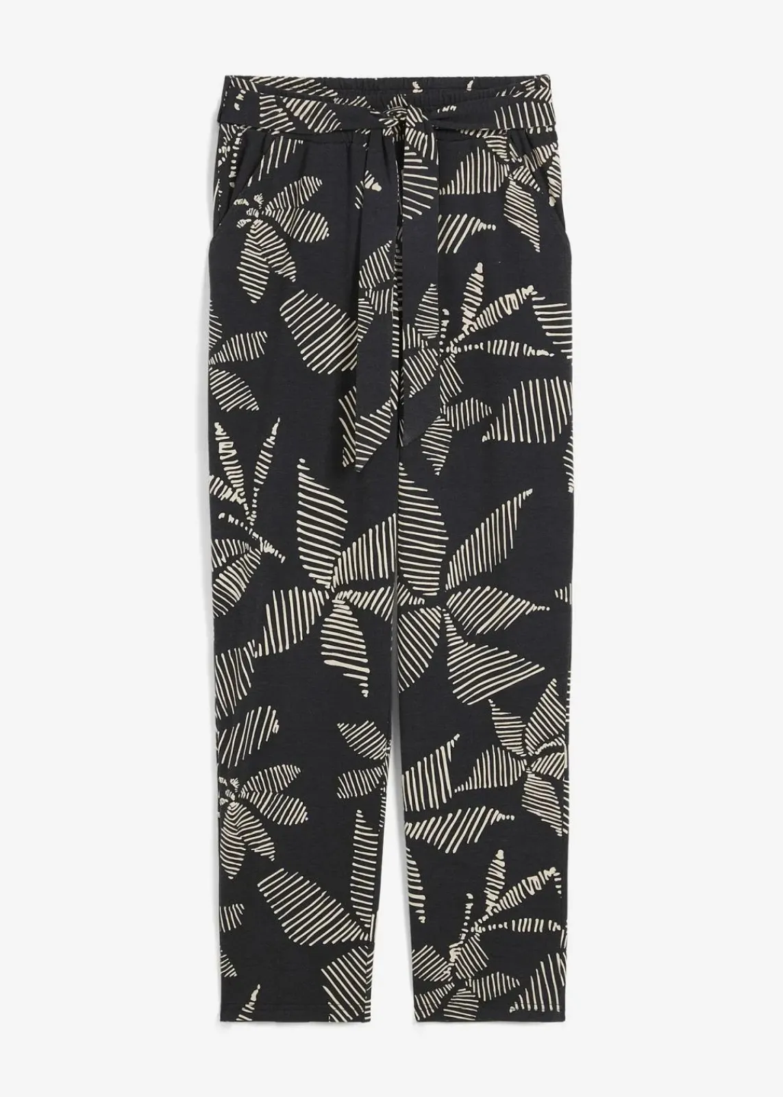 bonprix Bekleidung·Kleider|Hosen^Schlupfhose mit Bindeband schwarz/kieselbeige geblümt
