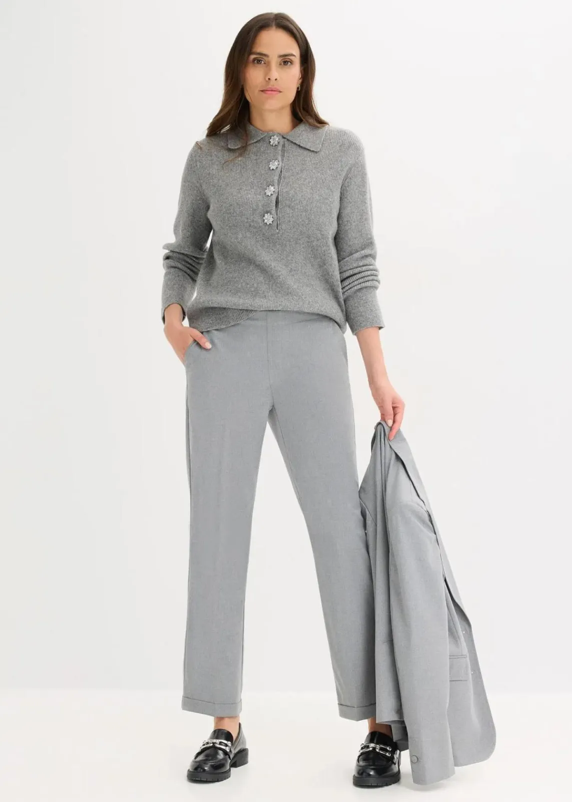 bonprix Hosen|Bekleidung·Kleider^Schlupfhose mit Umschlag grau meliert