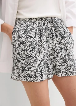 bonprix Nachhaltigere Materialien|Hosen^Schlupf-Shorts schwarz/wollweiß bedruckt