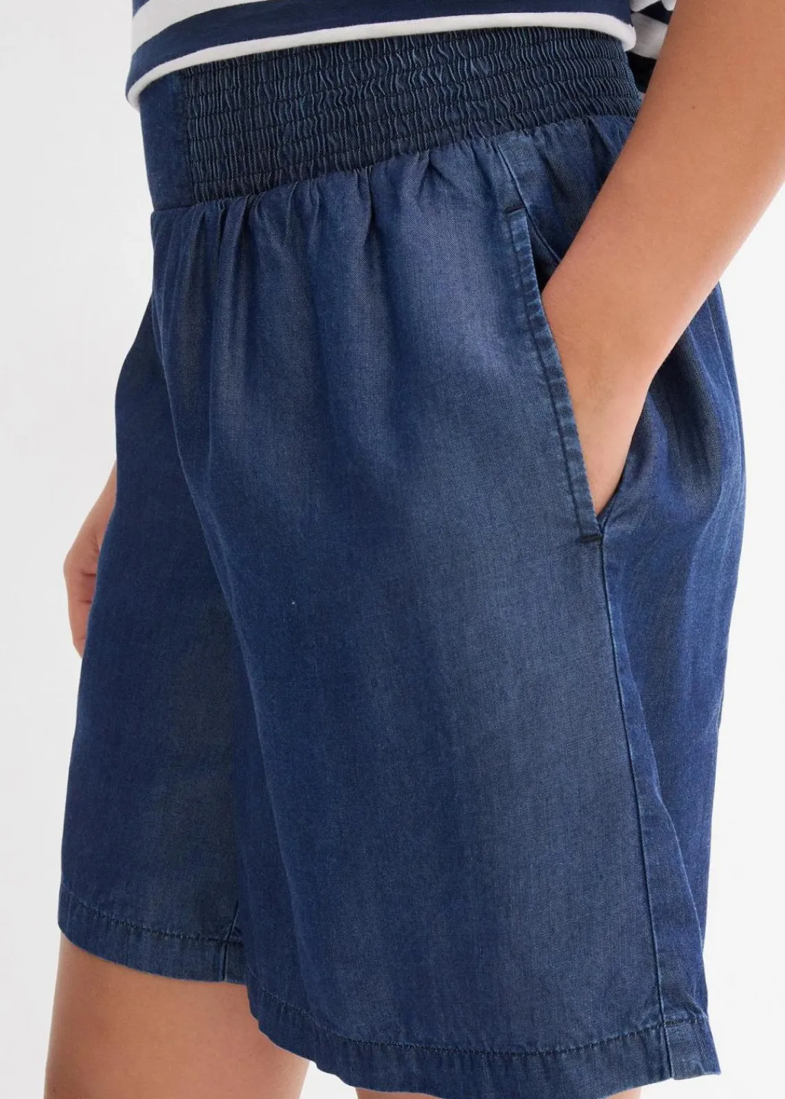 bonprix Bekleidung·Outdoorbekleidung|Bekleidung·Kleider^Schlupf-Shorts mit Smockbund dunkelblau denim