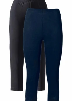 bonprix Hosen|Basics^Schmal geschnittene Capri-Leggings (2er Pack) dunkelblau+schwarz