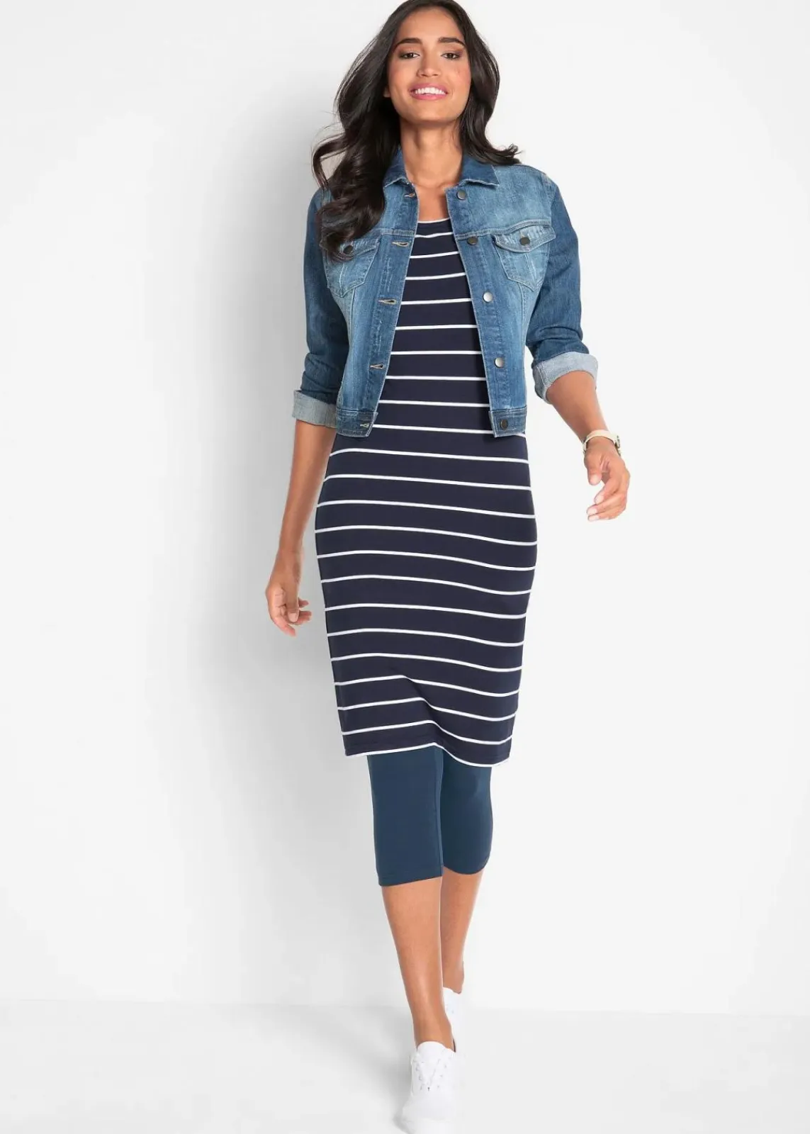 bonprix Hosen|Basics^Schmal geschnittene Capri-Leggings (2er Pack) dunkelblau+schwarz