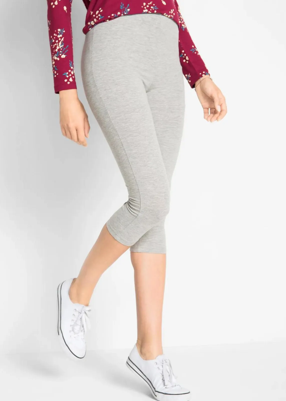 bonprix Hosen|Basics^Schmal geschnittene Capri-Leggings (2er Pack) hellgrau meliert+schwarz