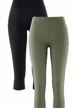 bonprix Hosen|Basics^Schmal geschnittene Capri-Leggings (2er Pack) oliv+schwarz