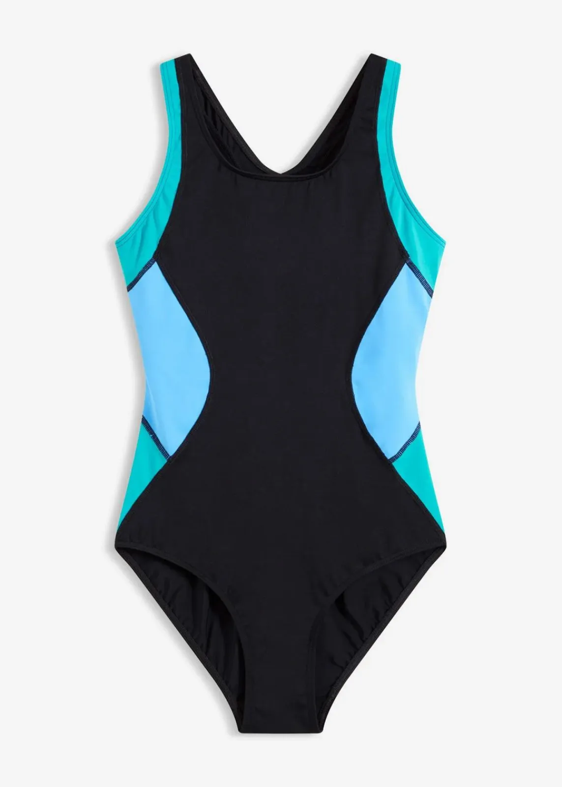 bonprix Nachhaltigere Materialien|Sport Bademode^Schnelltrocknender Sport-Badeanzug mit Racerback schwarz/brilliantblau