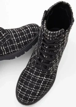 bonprix Boots^Schnürboots in Bouclé-Optik schwarz/weiß