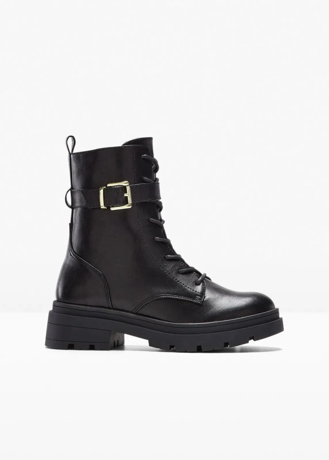 bonprix Gefütterte Winterschuhe|Boots^Schnürboots mit Schnalle schwarz