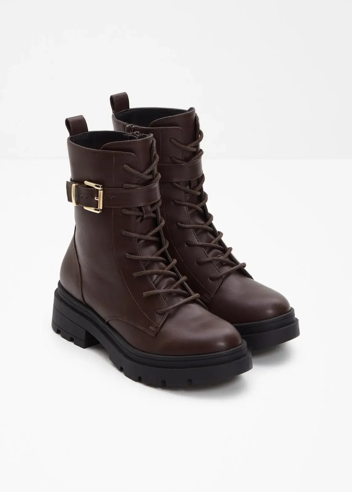 bonprix Schuhe & Accessoires In Spezialgrößen·Schuhe In Übergröße|Boots^Schnürboots mit Schnalle dunkelbraun