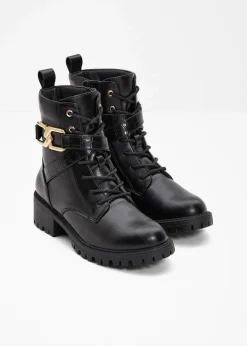 bonprix Komfortschuhe|Boots^Schnürboots mit Schnalle schwarz