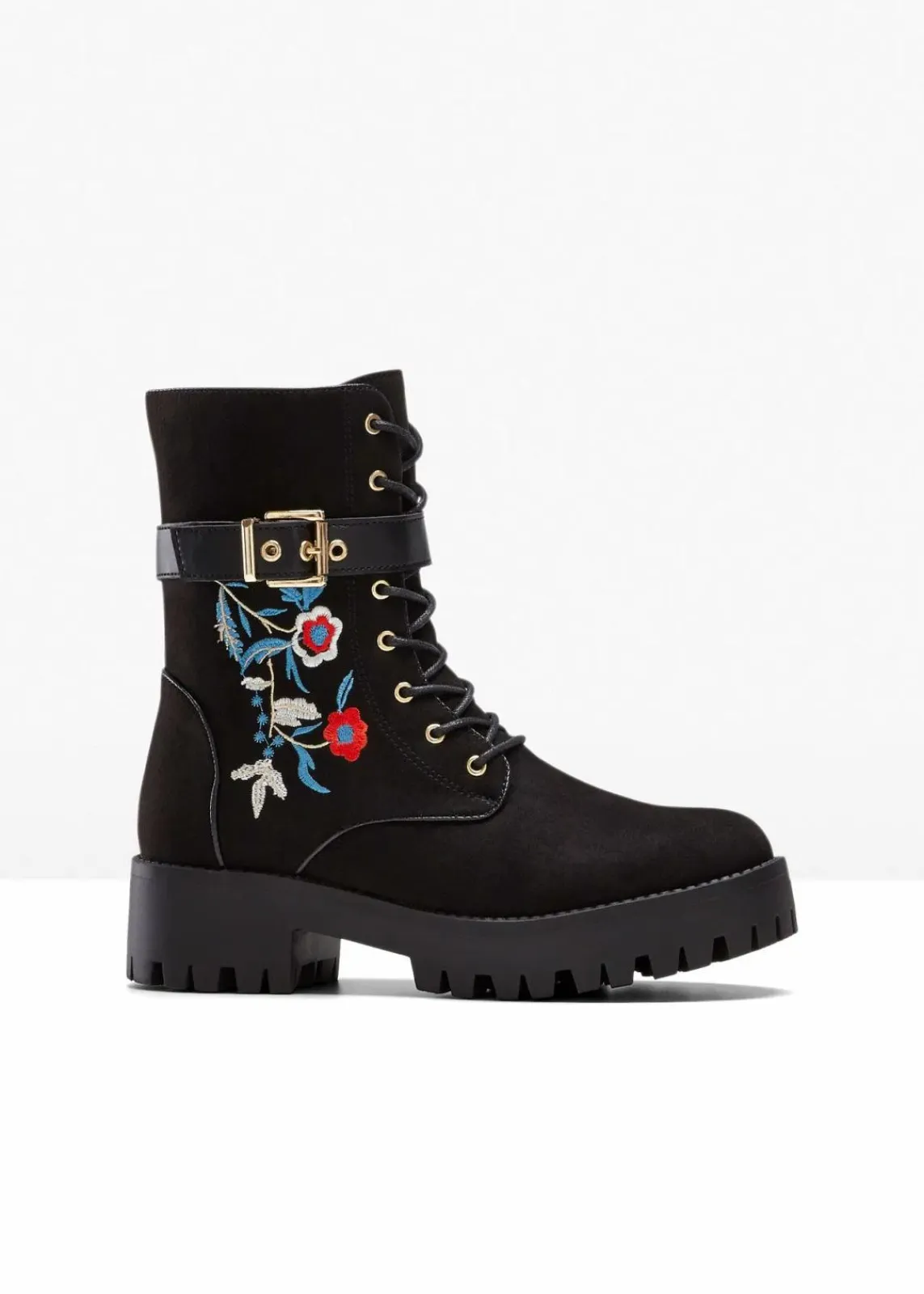 bonprix Boots|Schuhe & Accessoires In Spezialgrößen·Schuhe In Übergröße^Schnürboots mit Stickerei schwarz