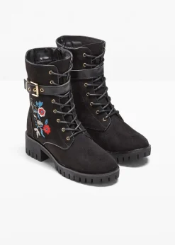 bonprix Boots|Schuhe & Accessoires In Spezialgrößen·Schuhe In Übergröße^Schnürboots mit Stickerei schwarz