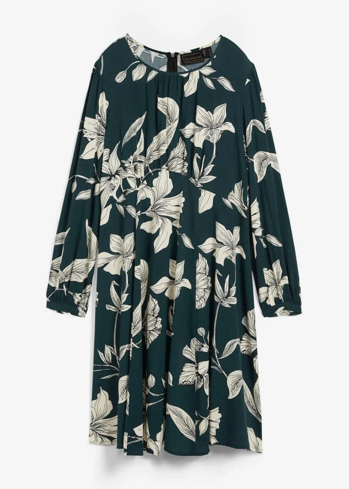 bonprix Bekleidung·Pullover & Strickjacken|Kleider^Schwingendes Kleid aus Viskose tiefgrün floral