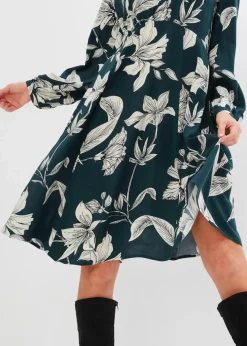 bonprix Bekleidung·Pullover & Strickjacken|Kleider^Schwingendes Kleid aus Viskose tiefgrün floral