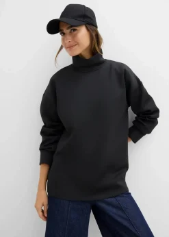 bonprix Sweat|Basics^Scuba-Shirt mit Stehkragen schwarz