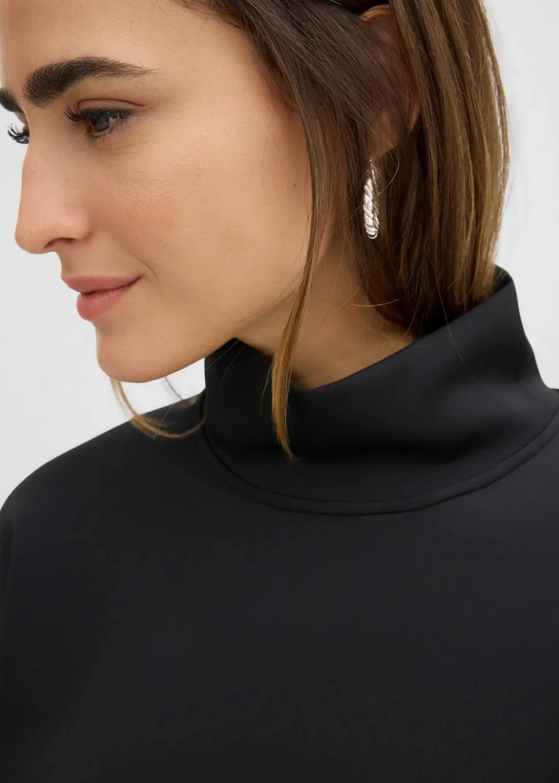 bonprix Sweat|Basics^Scuba-Shirt mit Stehkragen schwarz