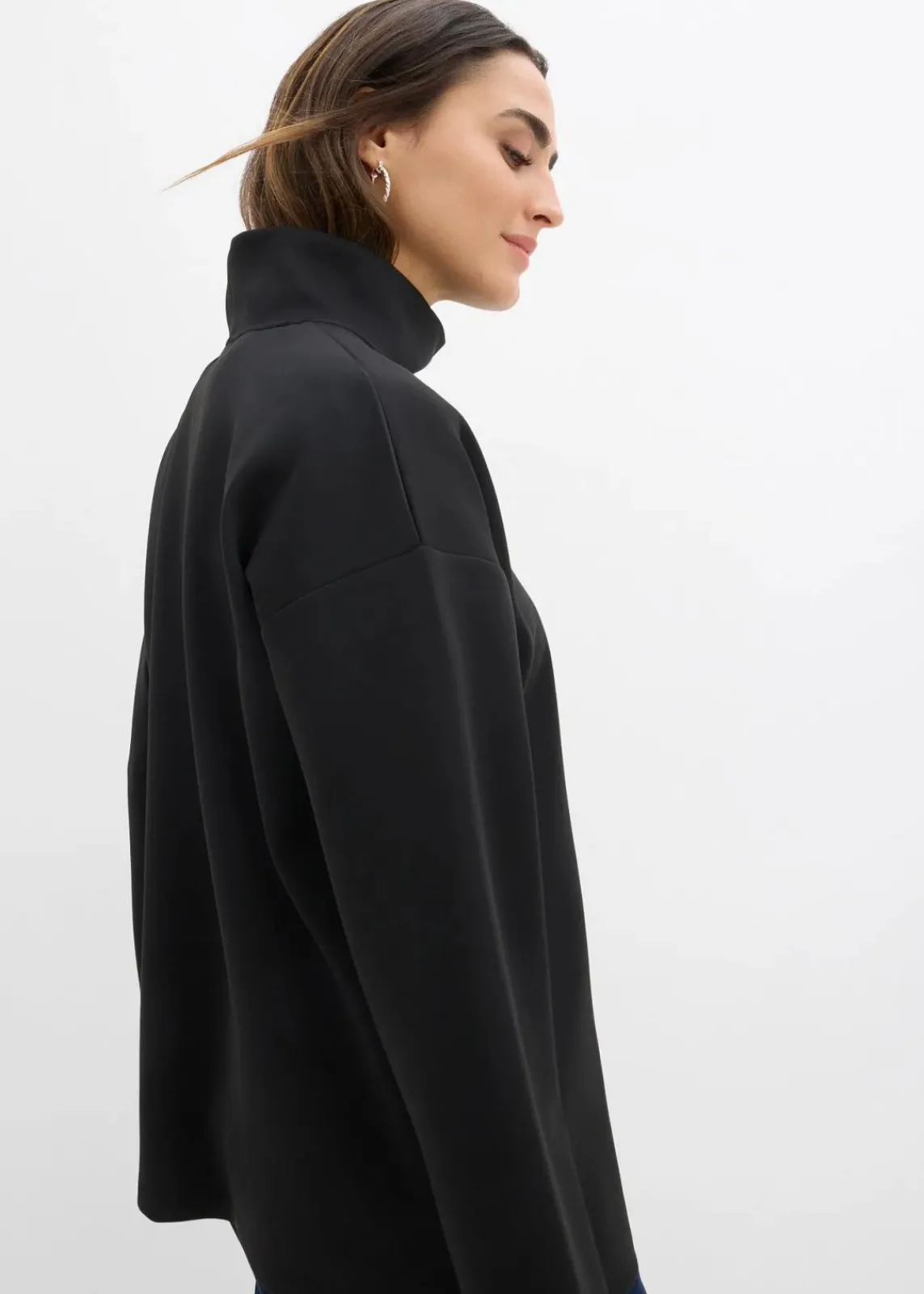 bonprix Sweat|Basics^Scuba-Shirt mit Stehkragen schwarz