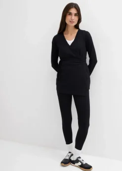 bonprix Bekleidung·Blazer|Nachhaltigere Materialien^Set aus Umstands-Wickelshirt mit bequemer Leggings (2-tlg.Set) schwarz