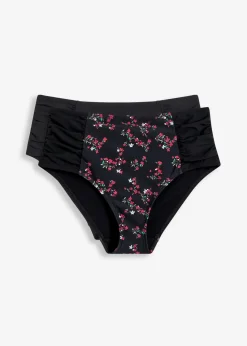 bonprix Nachhaltigere Materialien|Mix & Match^Shape Bikinihose (2er Pack) mittlere Formkraft schwarz + schwarz floral